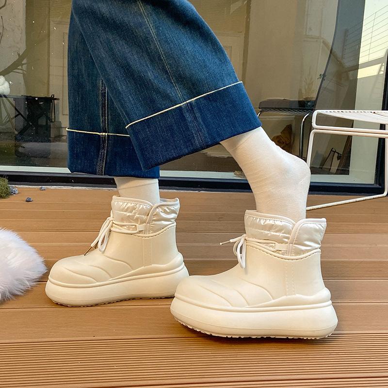 Bottines d'hiver chaudes imperméables à semelle souple grande taille pour femmes, bottes de neige antidérapantes en tissu duvet, doublées rembourrées, bottes en coton imperméables pour sports de plein air
