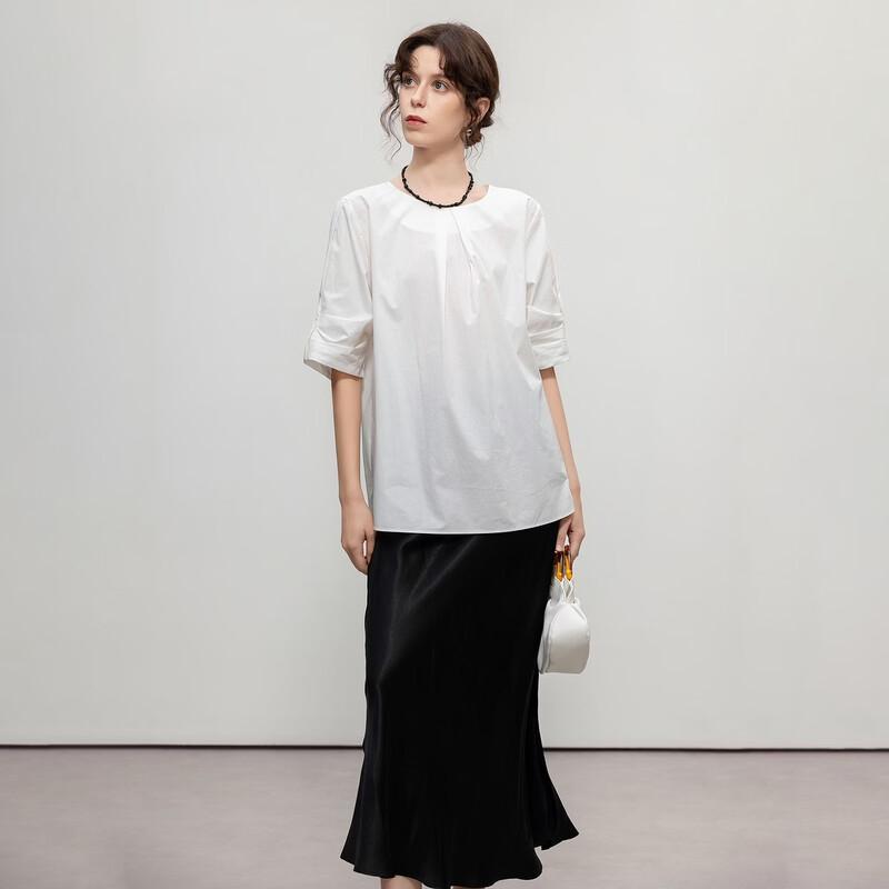 Demana Fishtail Hem Pleated Cotton Shirt L
