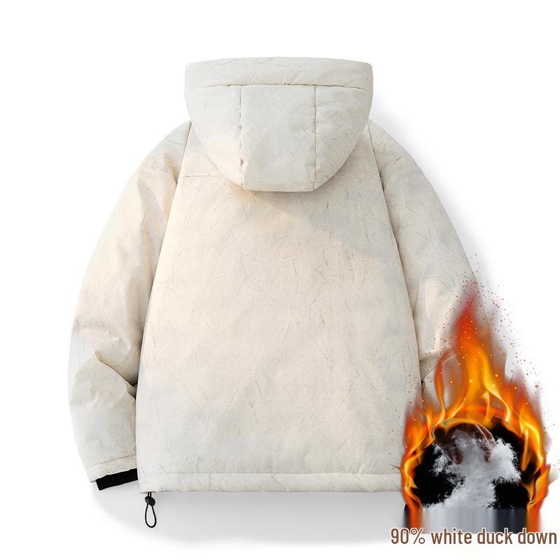 Men's Tie-Dye White Duck Down Jacket - Winter Warmth, Thick & Versatile, Plus Size Loose Casual Outerwear
