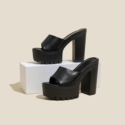 2024 Neue Sommermode Damen Hausschuhe Bankett Nachtclub Plattform Chunky High Heels Slide Mule Schuhe Grün Weiß Sandalen