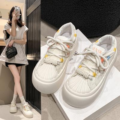 Mode Neue Damen Stoff Flache Schuhe Herbstmode Lässig Dicke Sohle Designer Atmungsaktiv Canvas Student Beige Spitze Sneakers für Damen