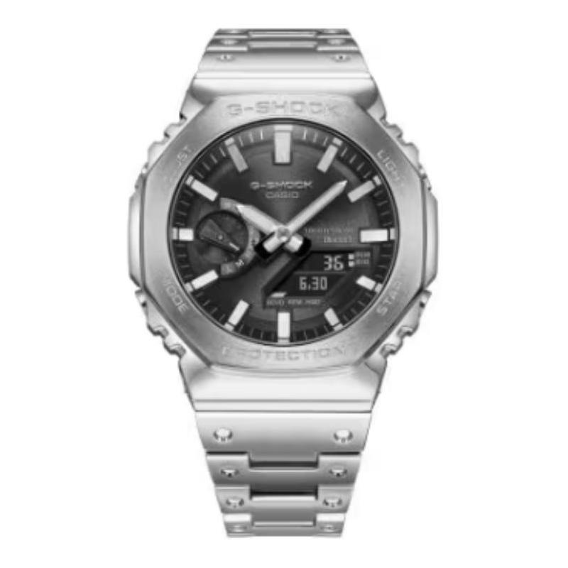 Casio Serie 2100 200 metri impermeabile solare Quarzo Cinturino in acciaio orologio da uomo quadrante nero GM-B2100SD-1AJF