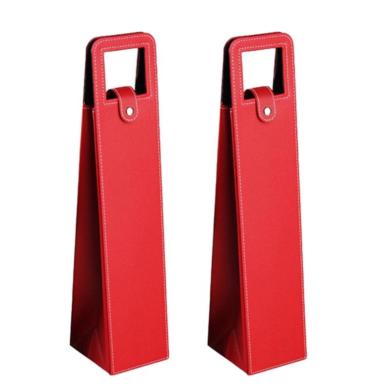 Set of 2 Leather Wine Bottle Carrying Case Foldable Champagne Holder for Safe Transport Elegant Wine Storage Organizers