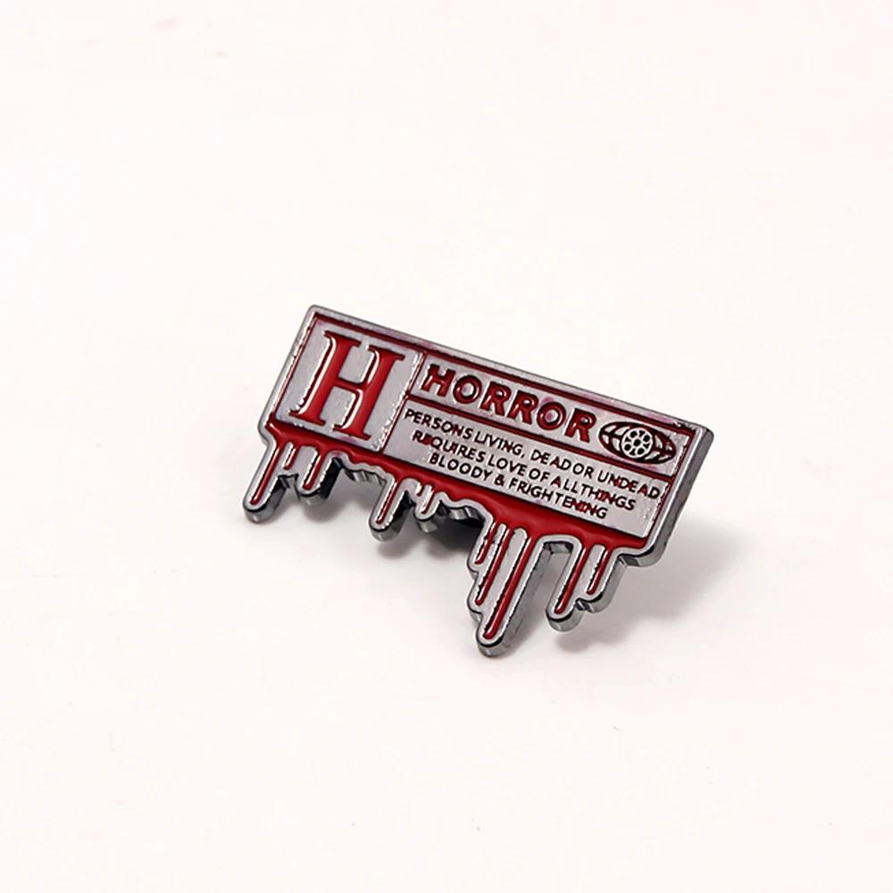Halloween H HORROR Letters Enamel Pins Brooch Metal Badge Lapel Pins For Men Women Clothes Backpack Jacket Accessories Jewelry