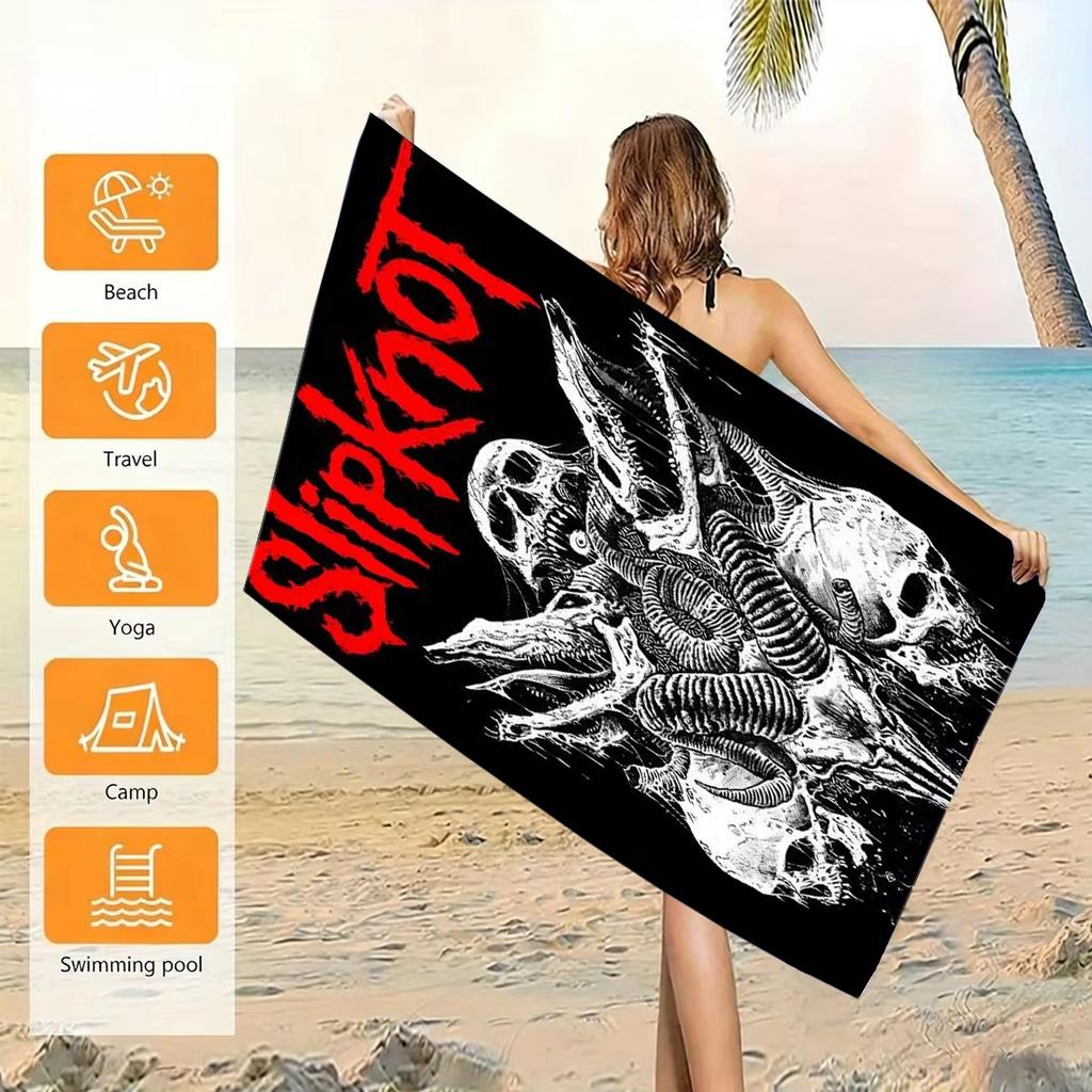 S-Slipknot Goat Skull Beach Towel Microfiber Soft Quick Dry Heavy Metal Skull Print Bath Towel For Rock Fans Swimming Outdoor