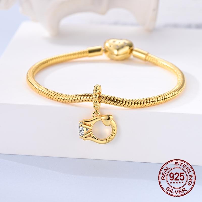 Elegant Golden Ring Charms Elegant Copper Dangle Elegant Pendant Fit Bangle Bracelet Necklace Handmade Jewelry