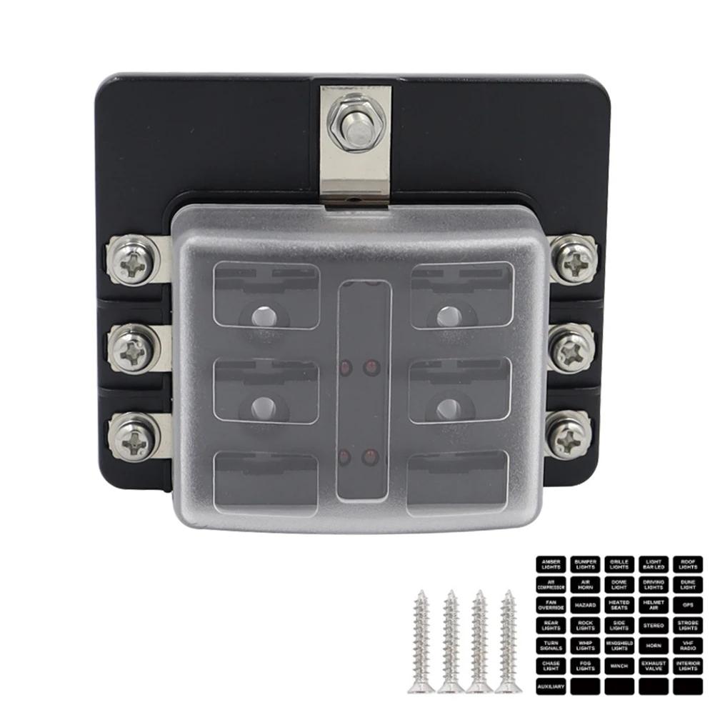 

New Car Marine Fuse Panel Distribution Block 12V 24V 6/8/10/12 Way Blade Fuse Relay Box Terminal Circuit with LED Warning Light
