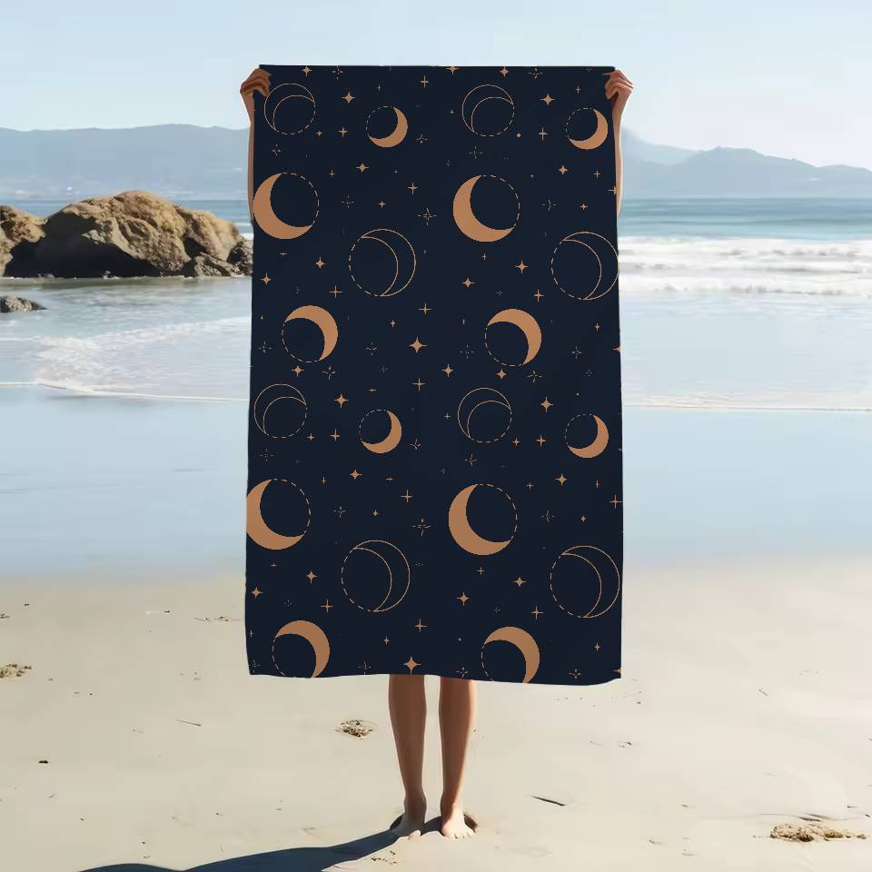 Sun And Moon Prints Anime Beach Swimming Towel Soft Absorbent Washcloth Children's Gifts For Kids Travel Camping Gym