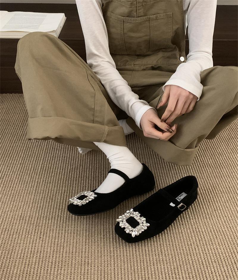 Flat bottom retro suede square head single shoes women's shoes new thin velvet Mary Jane wear commuter shoes