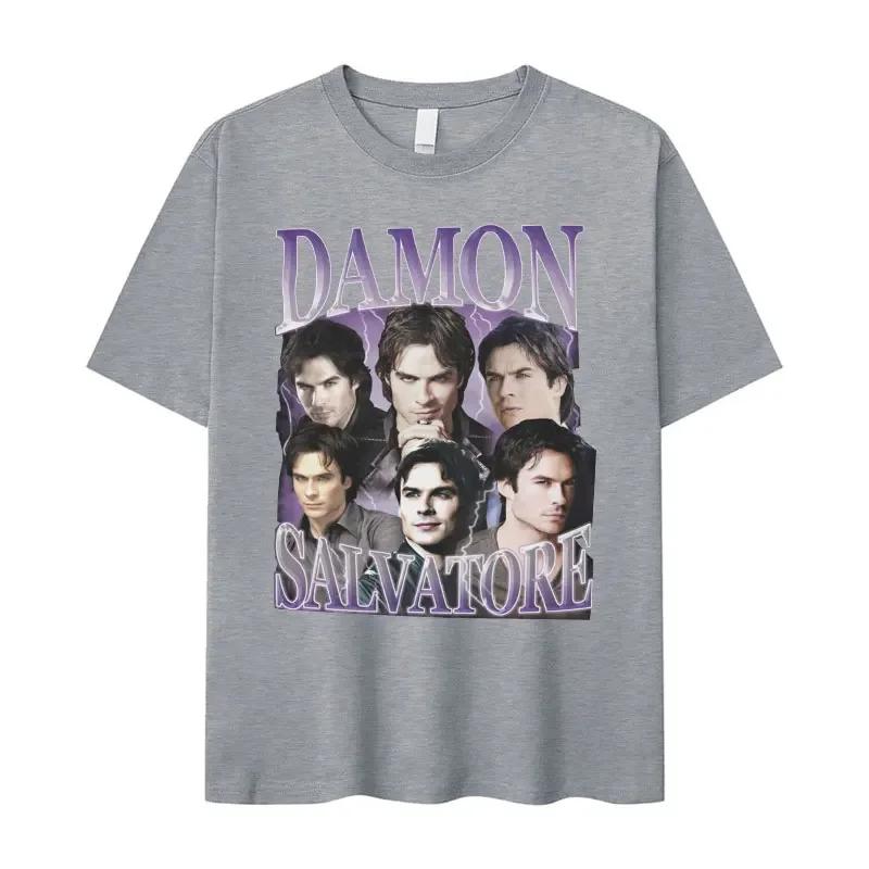 Damon Salvatore Ian Somerhalder TV-Drama Muster T-Shirt für Damen Retro Gothic Mode Übergroßes T-Shirt für Damen Streetwear