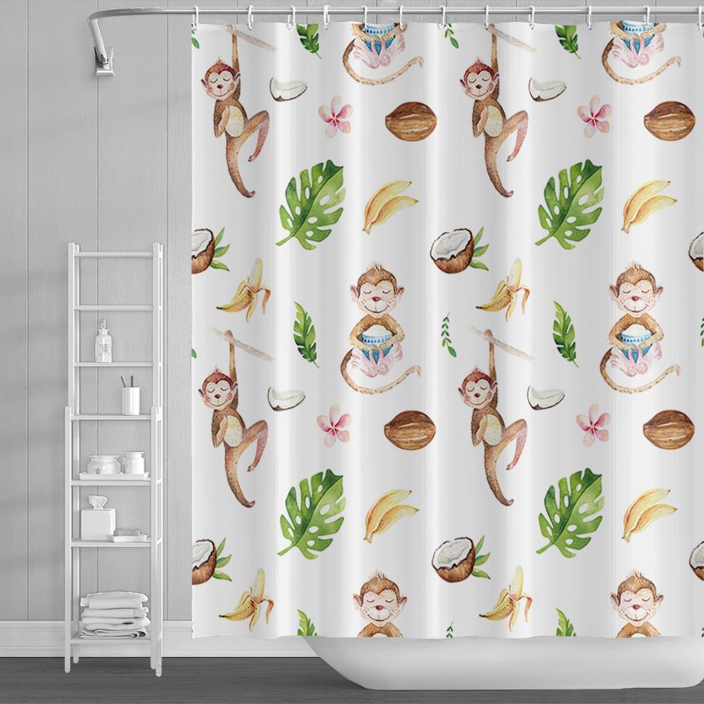 Cartoon Shower Curtain for Bathroom Kids Rainbow Cloud Sun Stars Flower Unicorn Cute Animals Waterproof Bath Curtain Home Decor