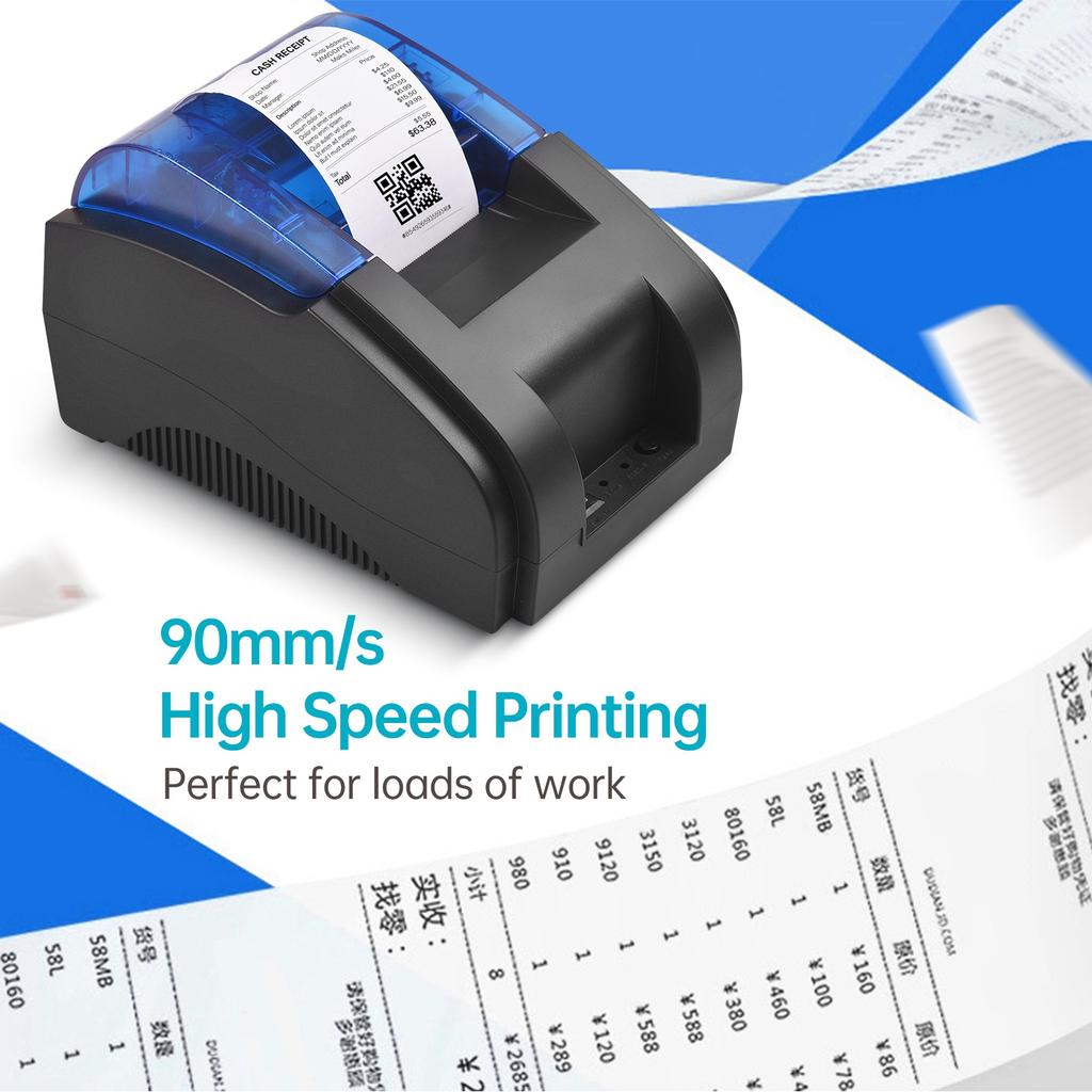 58MM Desktop Receipt Printer USB+BT 203DPI Direct Thermal Printing Compatible with Windows Linux Mac Android iOS