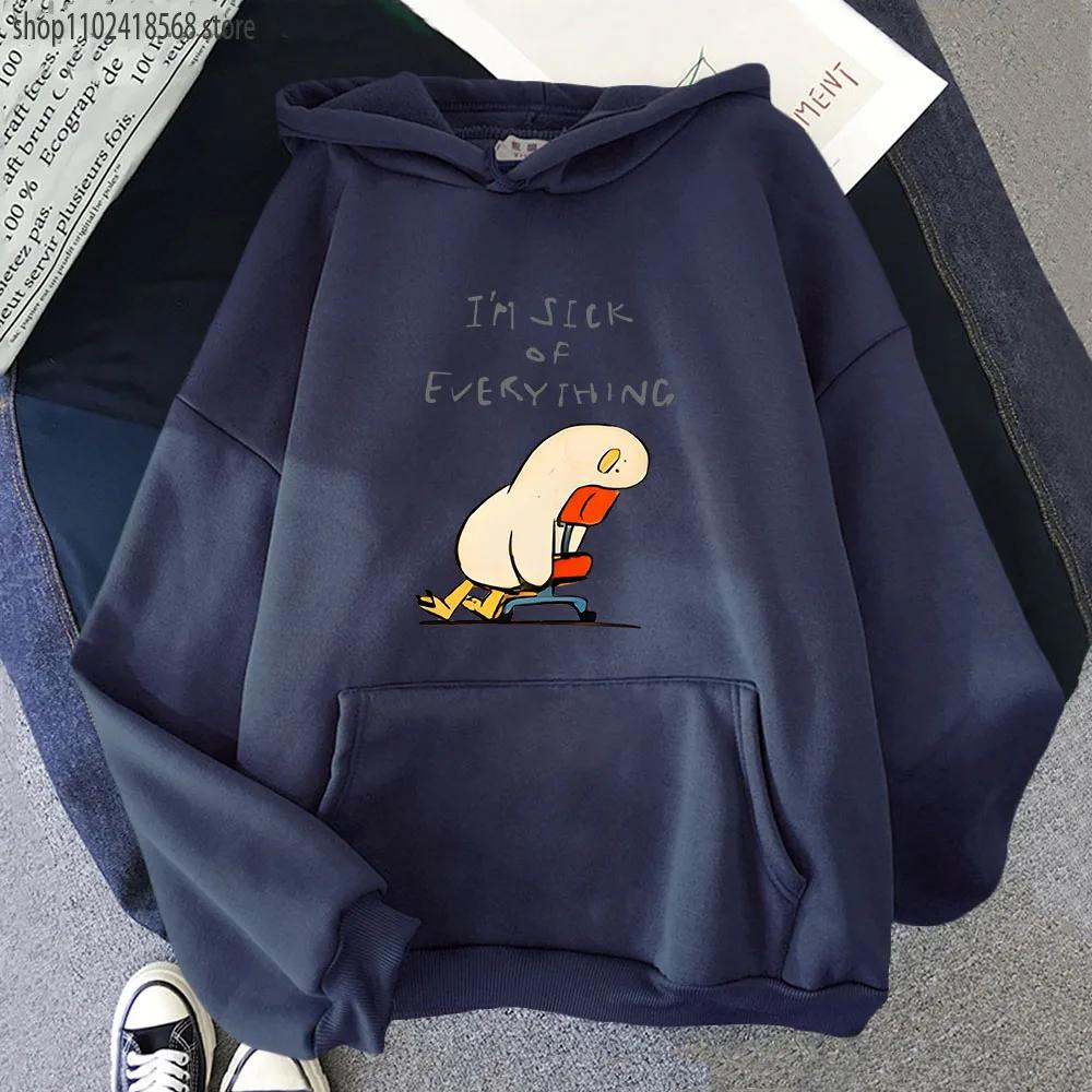 Duck I'm Sick of Everything Hoodies Cartoon Anime Graphic Sweatshirt with Hooded Long Sleeve Sudadera Women Men Tops