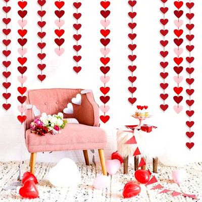 DIY Pre-Assembled Red Heart Felt Garland - Hanging Decoration for Valentine's Day, Birthday Party Supplies