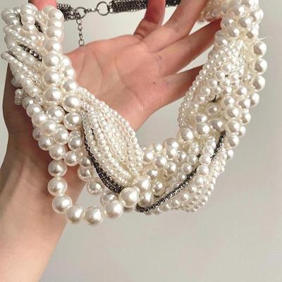 French Retro Diamond Pearl Clavicle Necklace - Elegant High-End Jewelry for Women