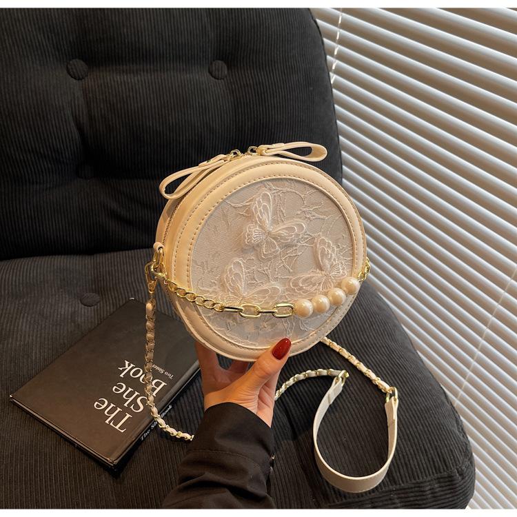 Niche Butterfly Chain Round Cake Bag Small Bag Women's 2025 New Versatile Small Round Bag Messenger Bag