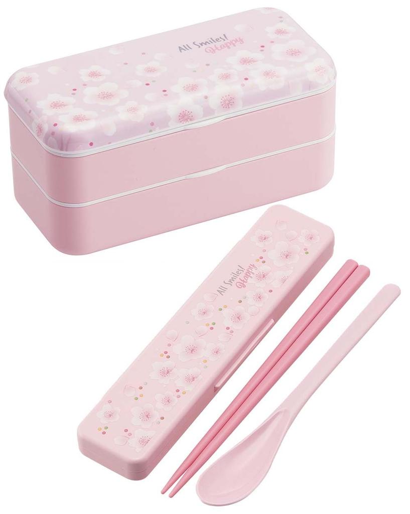 Skater Bento Cherry Blossom All Smile with Melamine Made in Box, Pattern, Design, 600ml, Chopsticks, Lid, Women's, Japan, SLBW6M-A