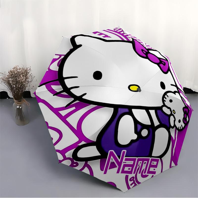 1PC Hello Kitty, Purple Theme - Custom Name Automatic Folding Umbrella - Compact 8-Rib Design, Durable Plastic & Iron, Daily Use S0106001