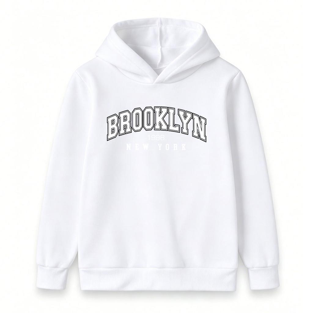 Kids Boys Girls Hoodie Sweatshirt, Retro BROOKLYN New York 1998 Letter Print Pullover Top, Casual Long Sleeve Lightweight Hooded Sweatshirts for