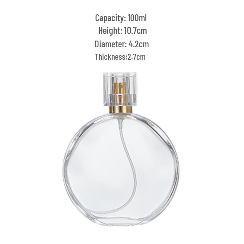 High-End Transparent Glass Perfume Bottle, Flat Round Bayonet, 30-50ml Press Spray