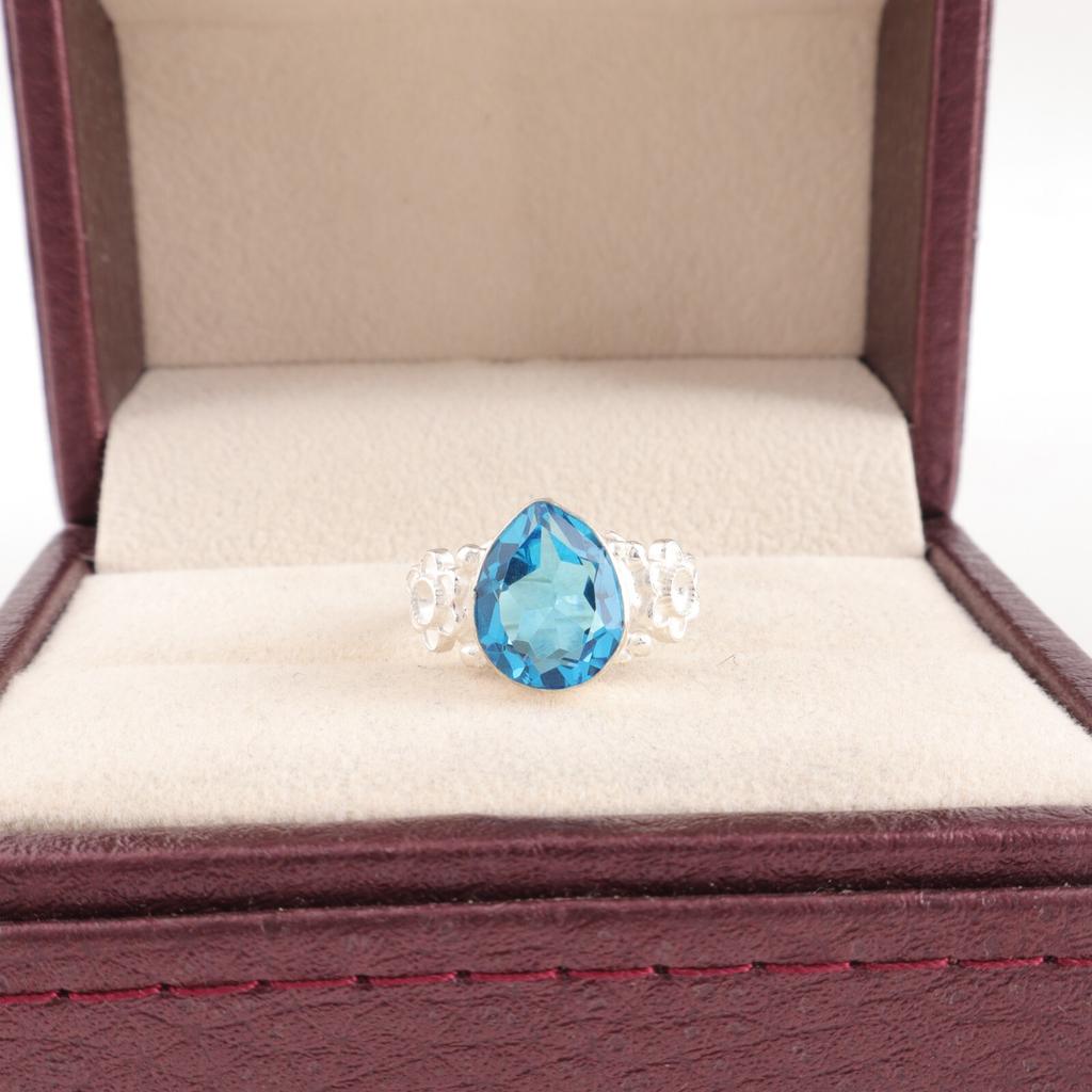 Swiss Blue Topaz Gemstone 925 Stamped Silver Jewelry Handmade Ring Gift For Wife RR-59-13
