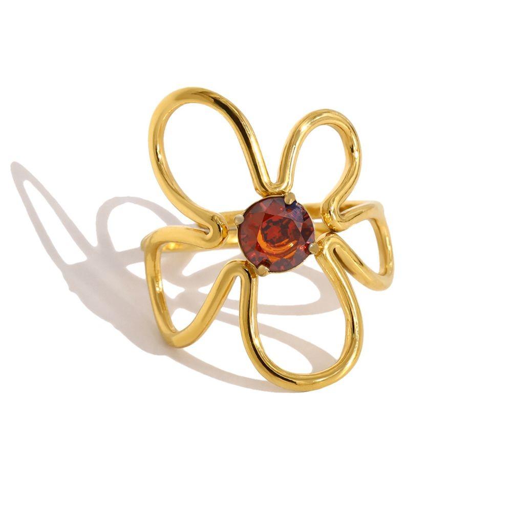 Double-layer Irregular Stainless Steel Rings Women Hollow Adjustable Rings  Women Accessories красный