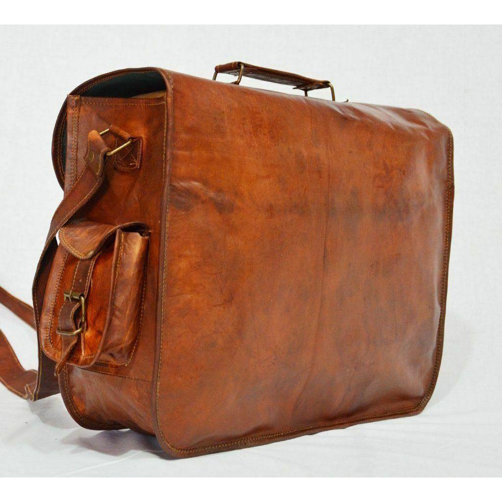 Nya män äkta getläder Vintage Brun Messenger Shoulder Laptopväska Portfölj