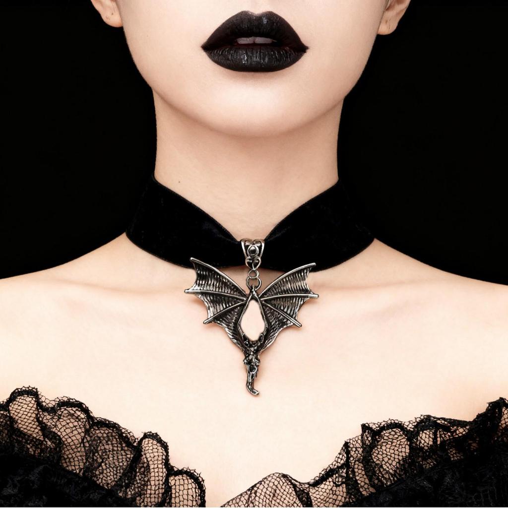 Velvet Gothic Bat Choker: Y2K Style Adjustable Necklace