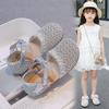 Spring Summer Girls Pearl Bow Breathable Woven Hollow Leather Sandals Shoes