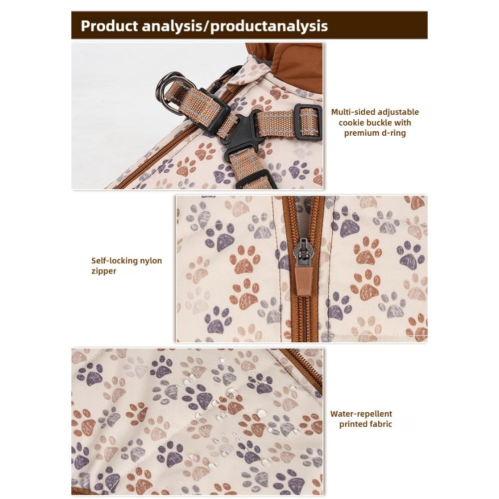 Jesienne i Zimowe Pogrubione Ubranka dla Szczeniąt Kamizelka dla Zwierząt Domowych Modna Kamizelka dla Psa z Bawełny z Nadrukiem na Klatce Piersiowej i Plecach Zintegrowane Ubrania dla Zwierząt