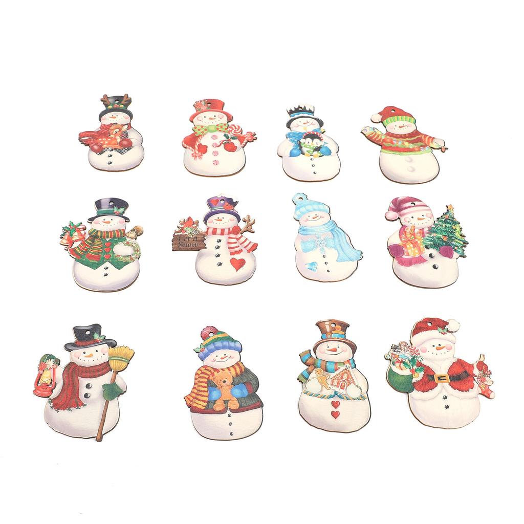 36PCS Xmas Snowmen Wood Ornaments Xmas Tree Hanging Decorations Crafts with Hemp Ropes for Winter Ho