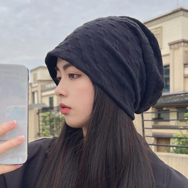 Korean Fashion Beanies for Women Girls Solid Color Cotton Heap Heap Hat Female Breathable Warm Bonnet Outdoor Soft Pullover Cap Windproof Keep Warm