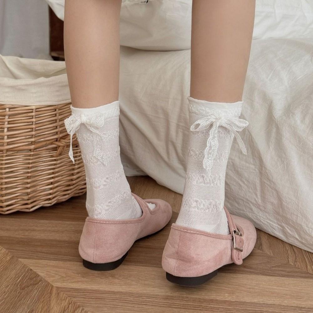 3Pairs Ins Style Mid Tube Socks Thin Sweet Socks Women Cute Lace Bow Socks  Girl