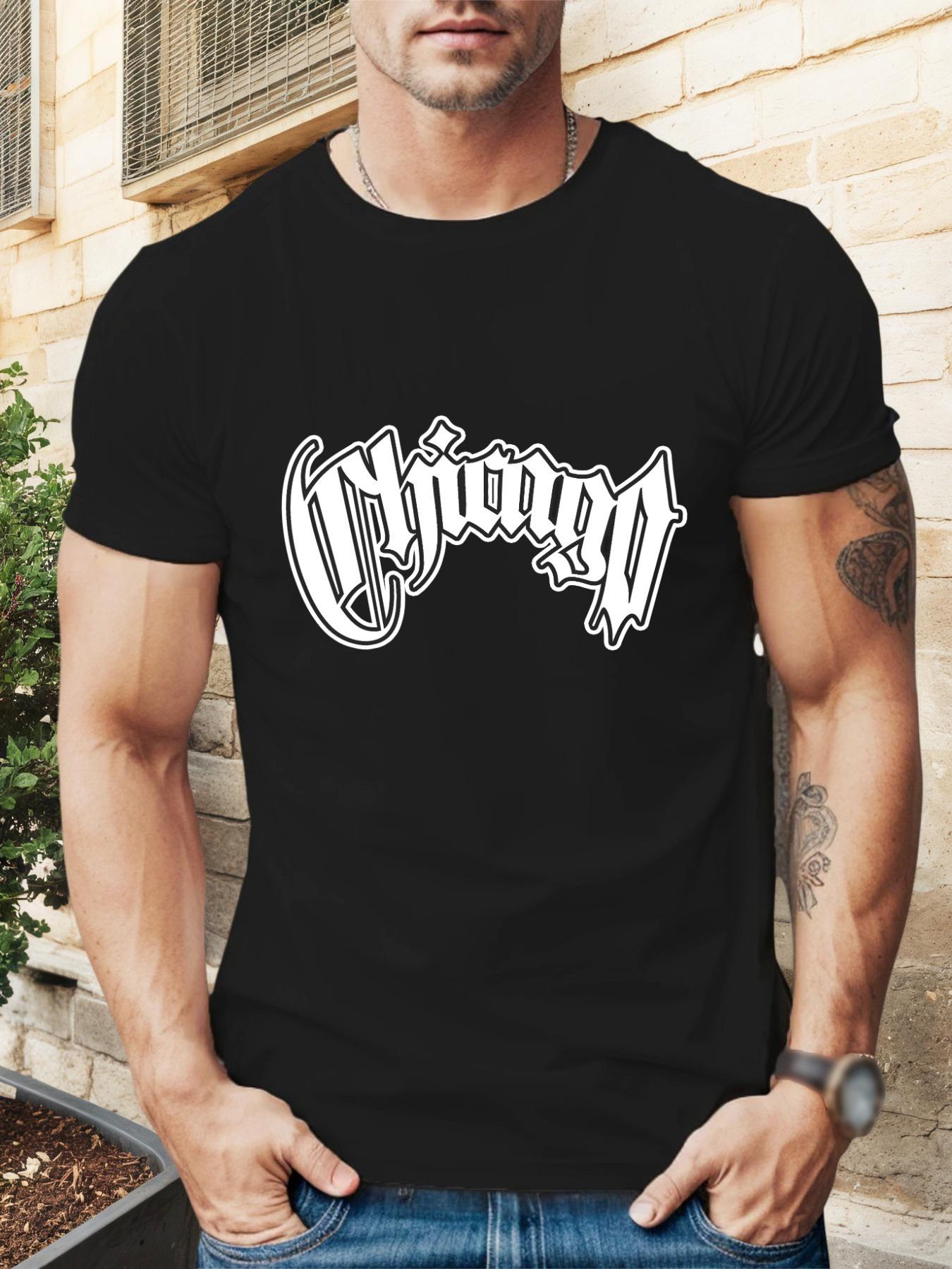

Chicago Script Graphic T-shirt - Summer Casual Short Sleeve Round Neck Tee XXXL