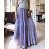French Retro Pleated Skirt Women's Early Spring High Waist and Thin a Word Big Skirt Lazy Versatile Mesh Medium and Long Skirt
