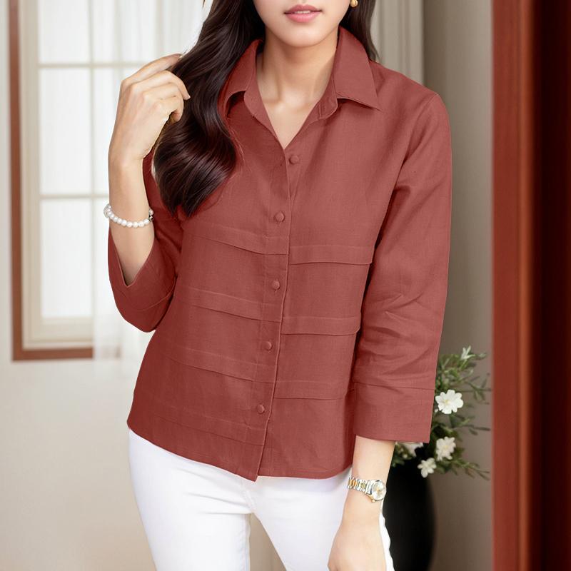 ZANZEA Blouse ample décontractée à manches 3/4 et col classique pour femme