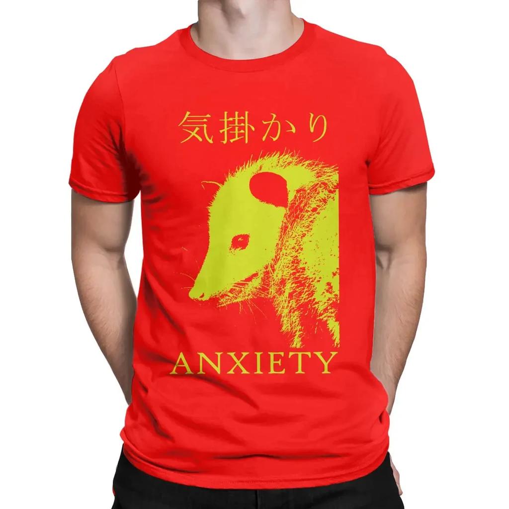 Anxiety Opossum Live Weird T-Shirts for Men Funny Vintage Cotton Tee Shirt Crew Neck Short Sleeve T Shirts Graphic Clothing