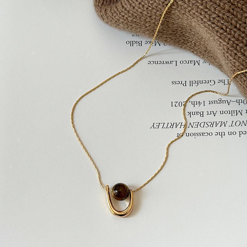 Han Luo 18K Gold-Plated Tiger Eye Necklace - Retro, High-End Clavicle Chain Accessory