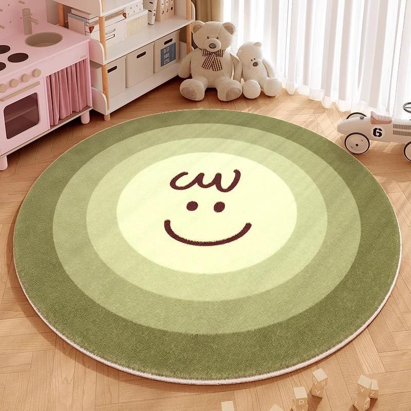 Cute Cartoon Bear Face Round Rug Anti-slip Soft Floor Mat for Kids Bedroom Funny Animal Print Washable Carpet for Home Decor