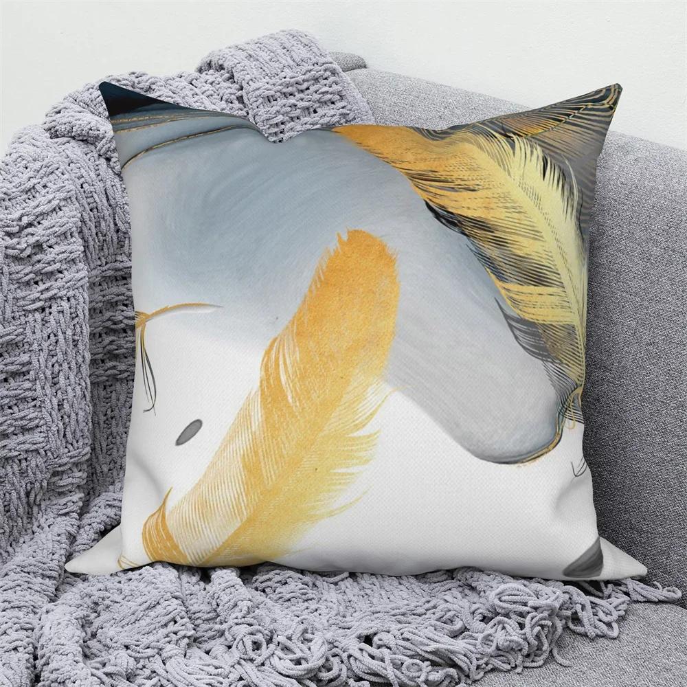 Can Be for Living Room Nordic Pillowcase Decorative Luxury Golden Feather Geometric Sofa Cushion Cover