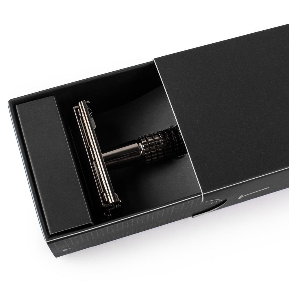 QSHAVE 8.7cm Short Handle Classic Safety Razor with 5 Blades As Gift Gunblack Epilator Weishi Straight Razor Hair Removal