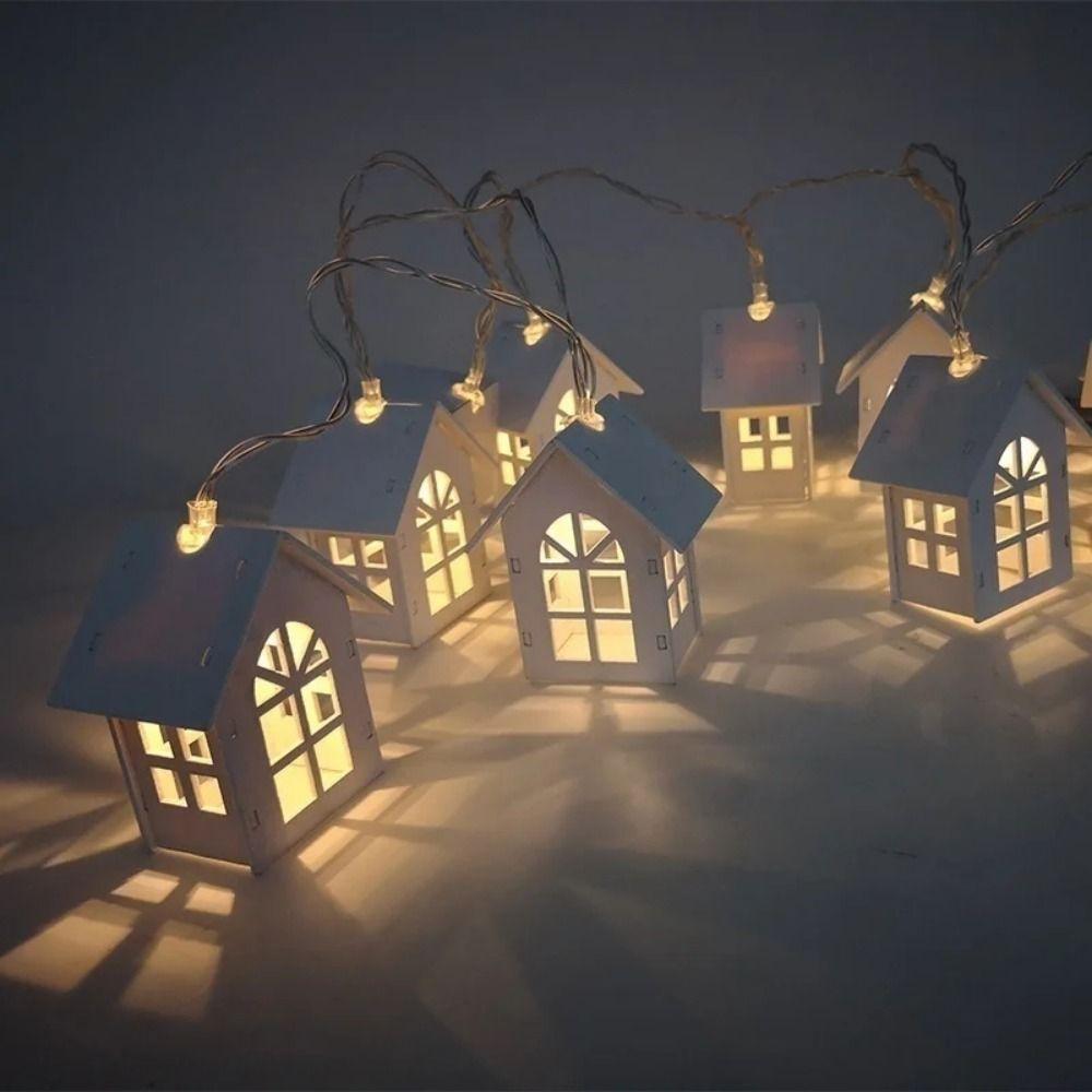 Warm White Christmas LED String Lamp Mini Wood House Lamp String  Atmosphere Decoration