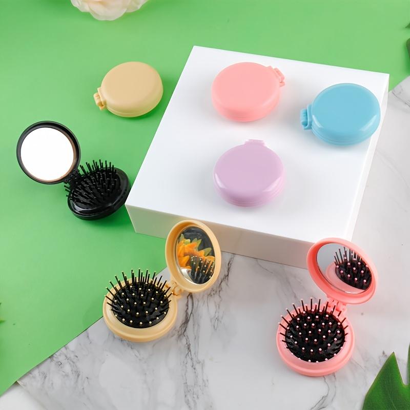 10pcs Mini Hair Brushes with Foldable Mirrors - Portable Round Combs for Travel, Travel Hair Care Essentials | Compact Hair Combs|Durable ABS Handles