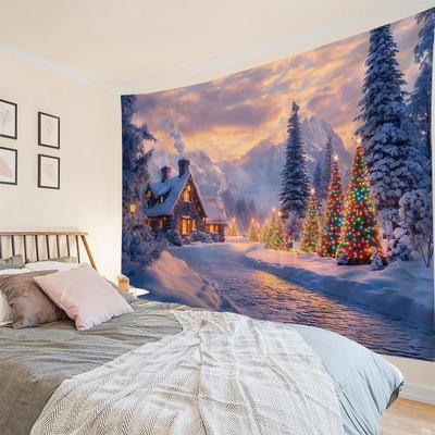 Weihnachten große Stofftapete, Waldschnee-Landschaft Wandbehang Tuch Feiertag Hintergrund Poster, Heim-Weihnachtsdekoration