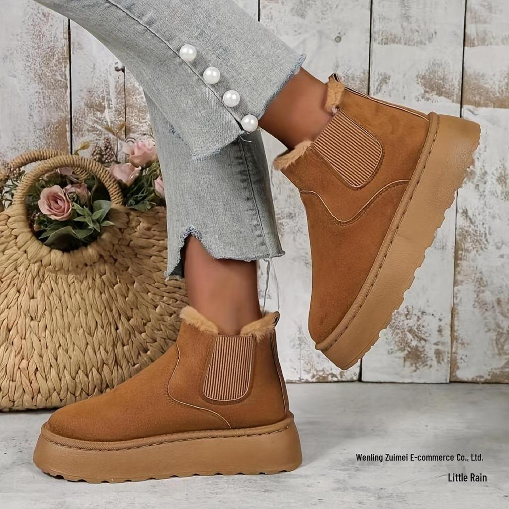 Japan & South Korea Women's Thick-Soled Warm Velvet Snow Boots with Elastic Band