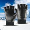 Leather Half-finger Gloves, Velvet Riding Motorcycles In Autumn and Winter, Thickened Anti-feng Shui Touch Screen To Keep Warm and Leak Fingers