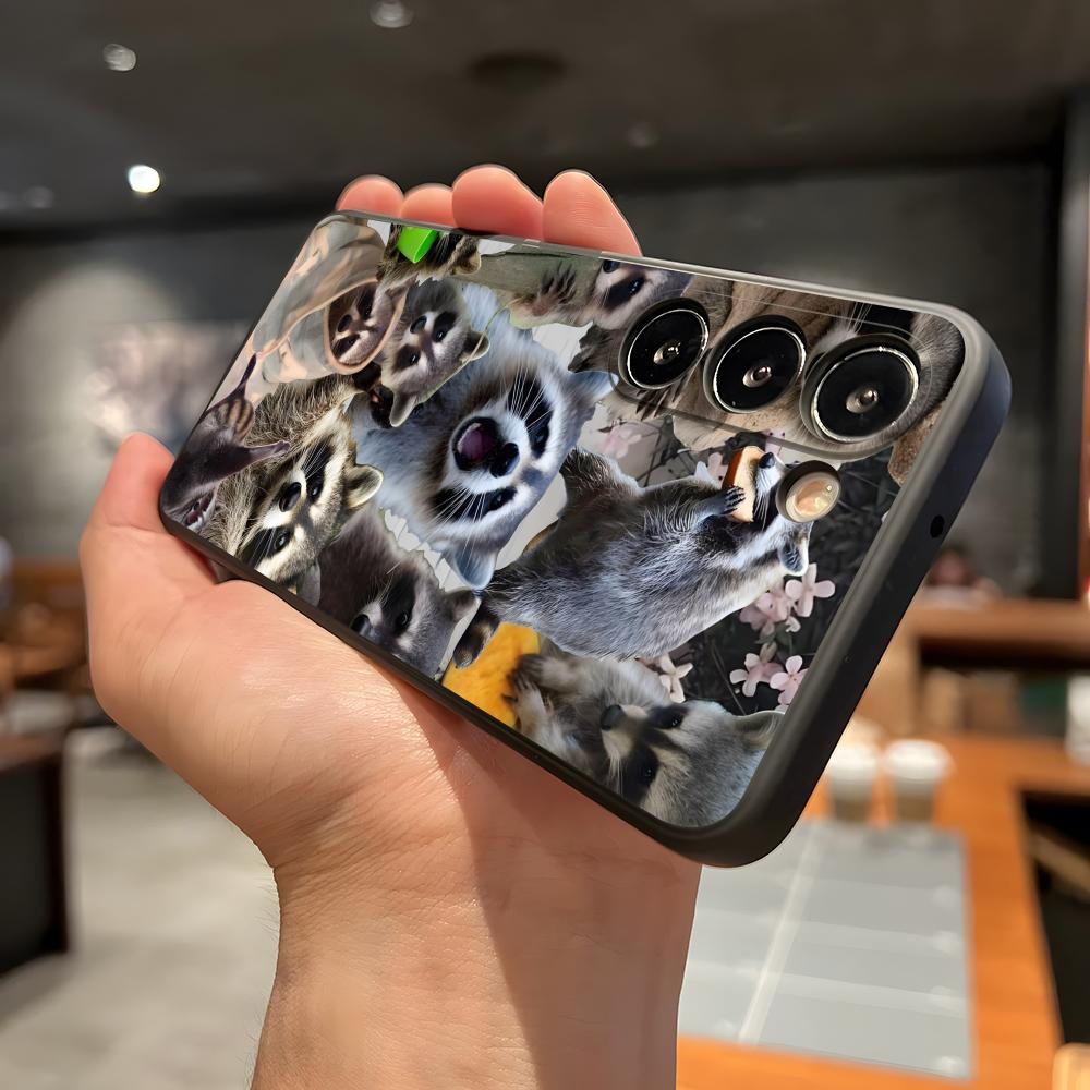 Cute Raccoon Phone Case For Samsung A56 A36 A26 A16 A15 A25 A35 A55 A14 A34 A24 A54 Black Soft Shell