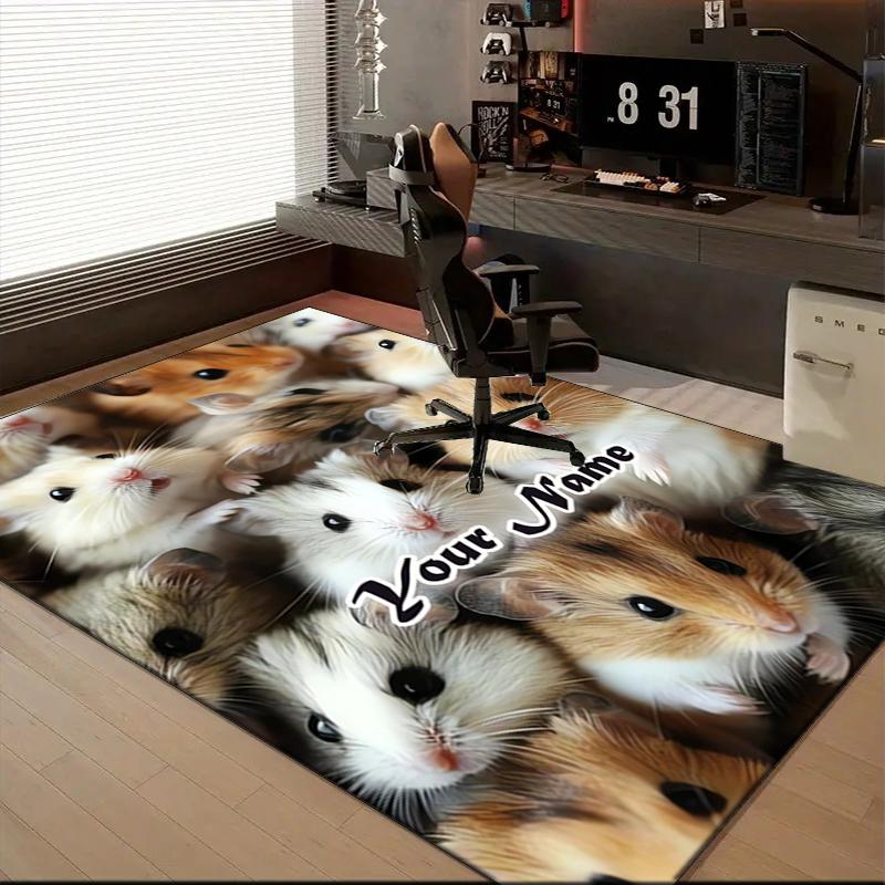 1PC Custom Name Hamster Love Collage Theme Floor Mat Ideal for Living Room, Game Rooms, Office, Bedroom,Floor Mat Playful Design