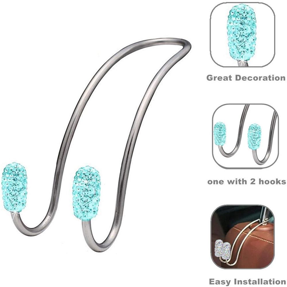 2 Pack Seat Back Organizers Bling Diamond Universal Car Headrest  Bag Hangers Strong Durable Auto Backseat Storage Hooks