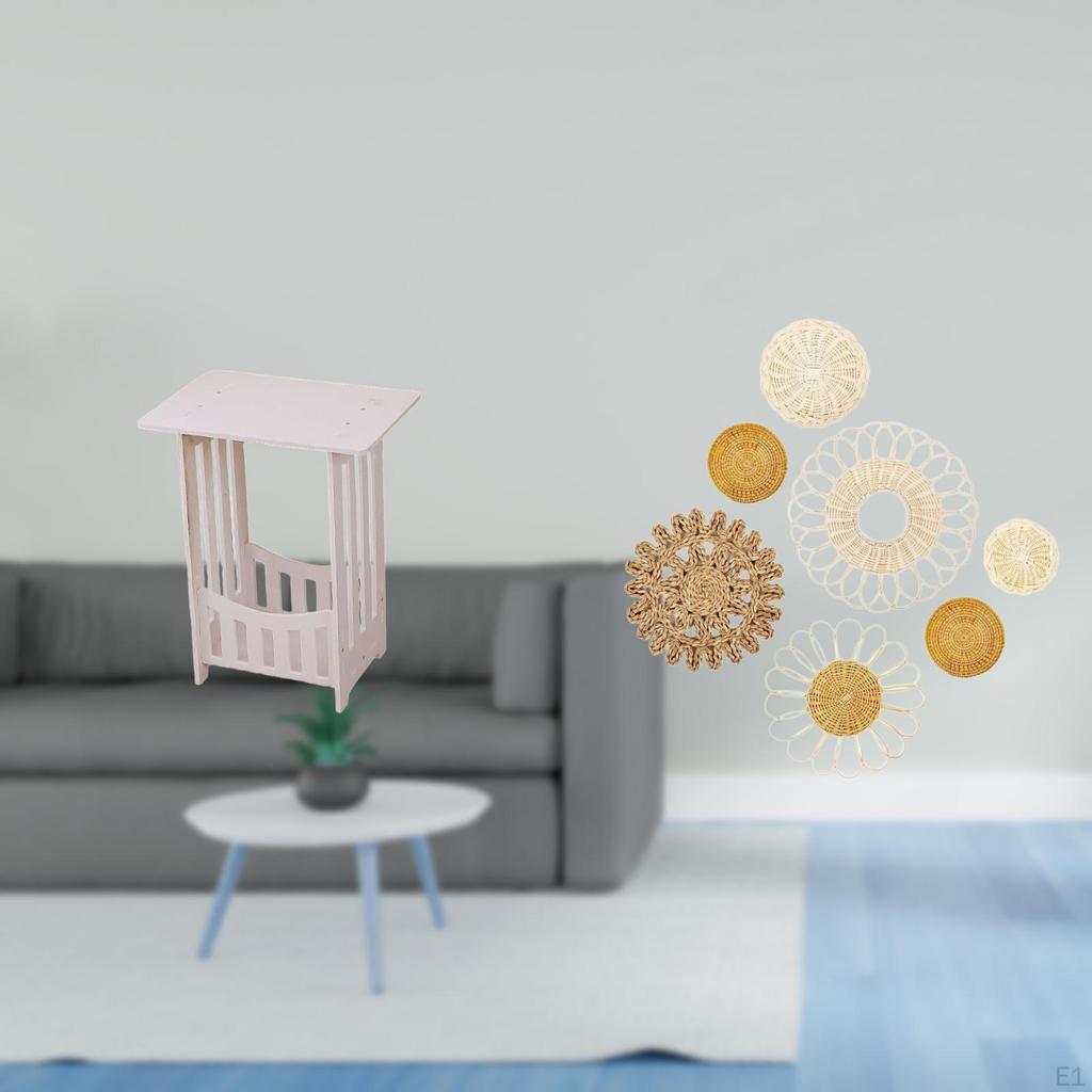 Practical Bedside Table with Unique Rattan Woven Wall Art for Hotel Cafe Hallway Lounge Room Balcony